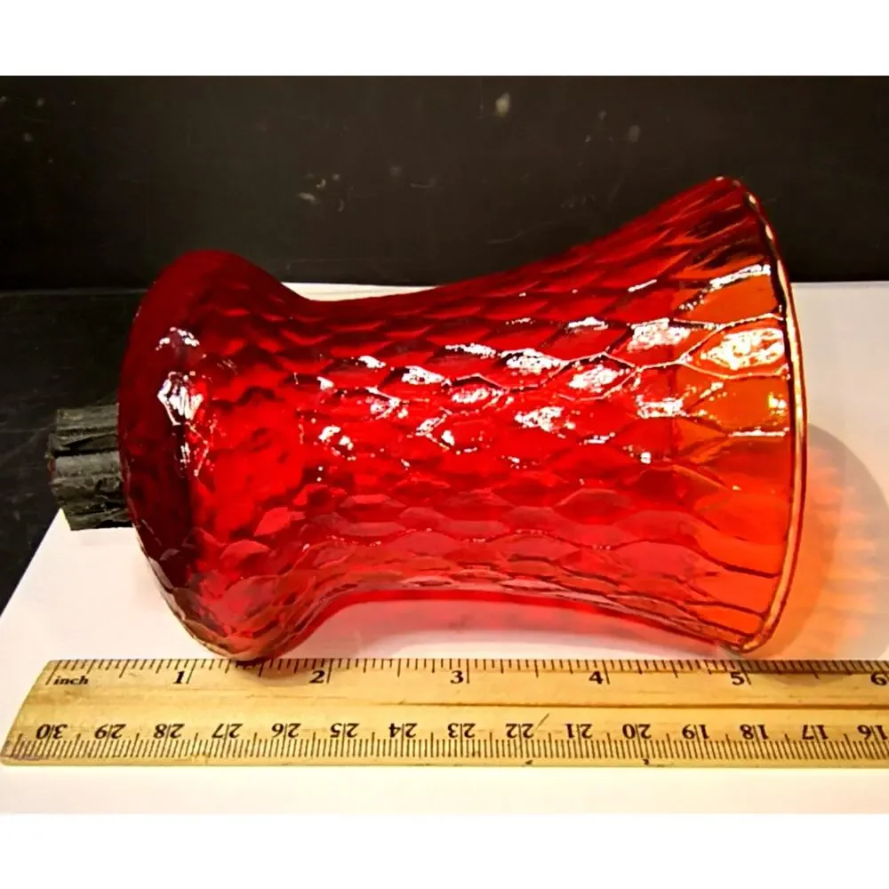 1852.  Red Honeycomb Glass Peg Votive Holder Vintage